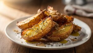 Ziemniaki obtaczam w rozmaryniie i piekę 35 minut. Skórka chrupie jak w restauracji