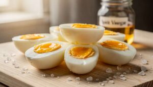 Jajka gotuję dokładnie 7 minut i wkładam do lodowatej wody. Żółtko jest kremowe za każdym razem